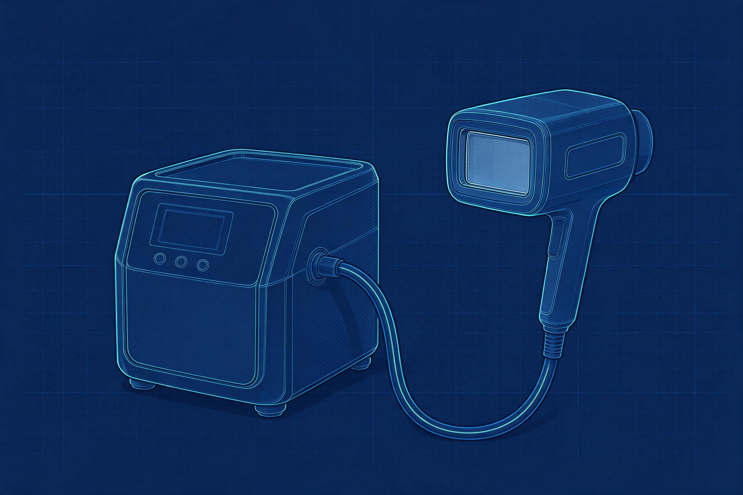 Illustrative blueprint-style drawing of a generic IPL system (illustrative, not a photograph of a specific model)